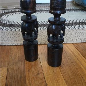 Wooden elephant carved candle stick